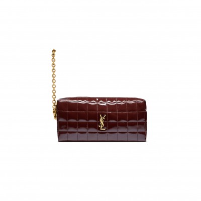 YSL CASSANDRE MATELASSÉ CARRÉ POUCH ON CHAIN IN SHINY CANVAS 7796492IU076413 (18.5*8.5*4cm)
